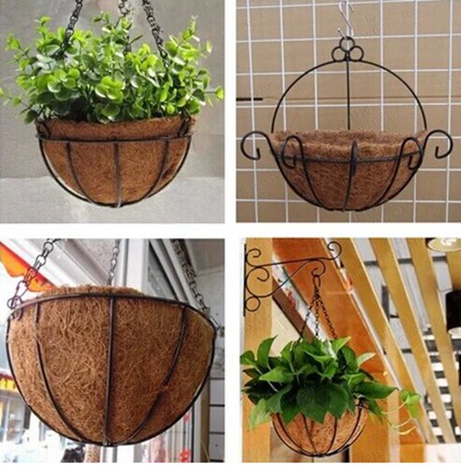 跨境悬挂铁艺椰棕吊盆阳台吊篮吊兰盆 圆形挂篮 垂吊花盆壁挂