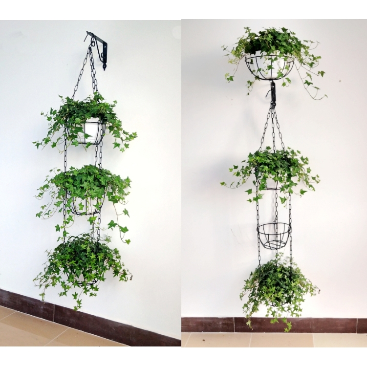 三层铁艺悬挂花盆吊篮绿萝花盆吊挂架 吊兰花盆架多肉吊盆批发