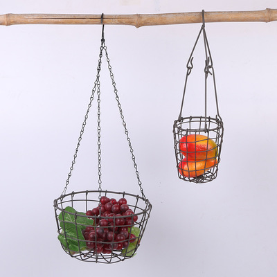 铁艺吊篮 简约式铁丝编织水果吊篮 精美时尚创意悬挂式镂空吊篮